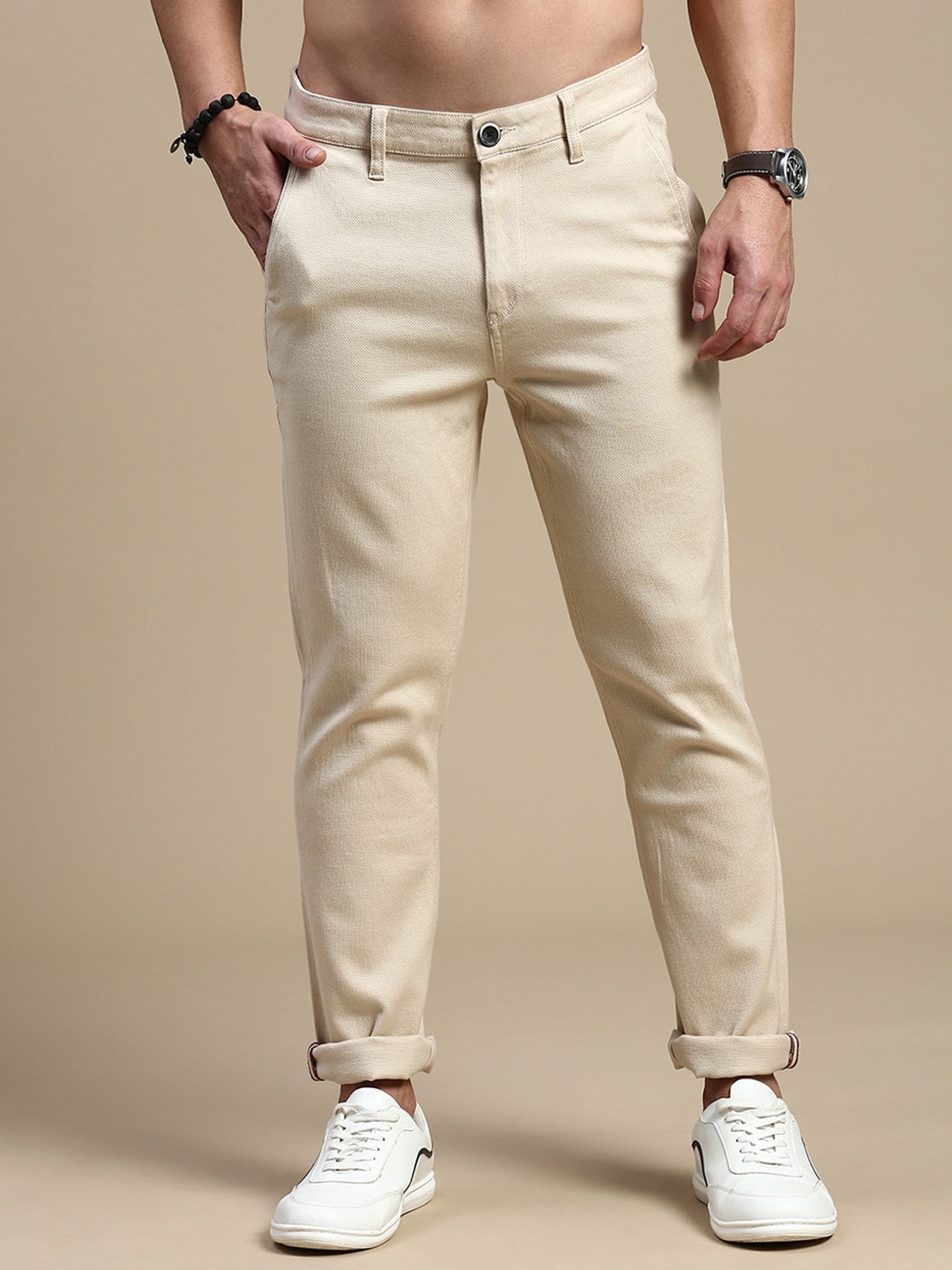 

The Roadster Lifestyle Co. Men Beige Slim Fit Mid-Rise Chinos