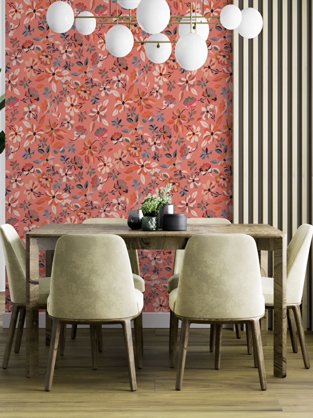 

DWELLSINDIA Peach & Blue Abstract Jasminum Self Adhesive Wall Grain Textured Wallpaper