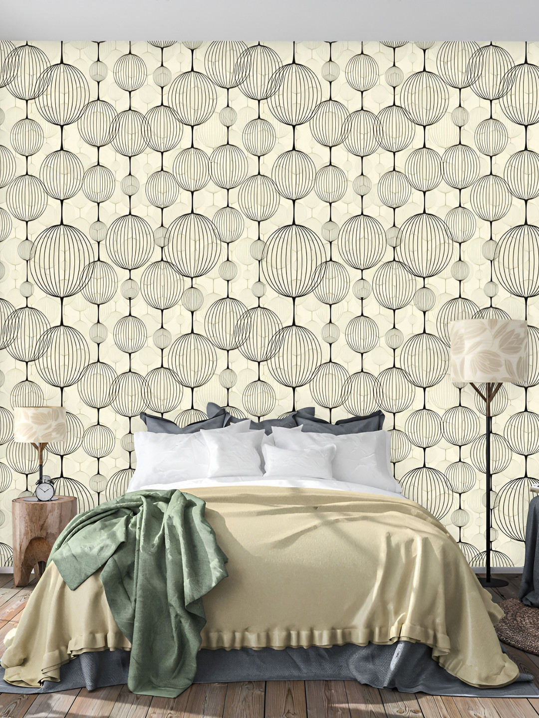 

DWELLSINDIA Cream & Black Lamp Printed Self Adhesive Wall Grain Textured Wallpaper