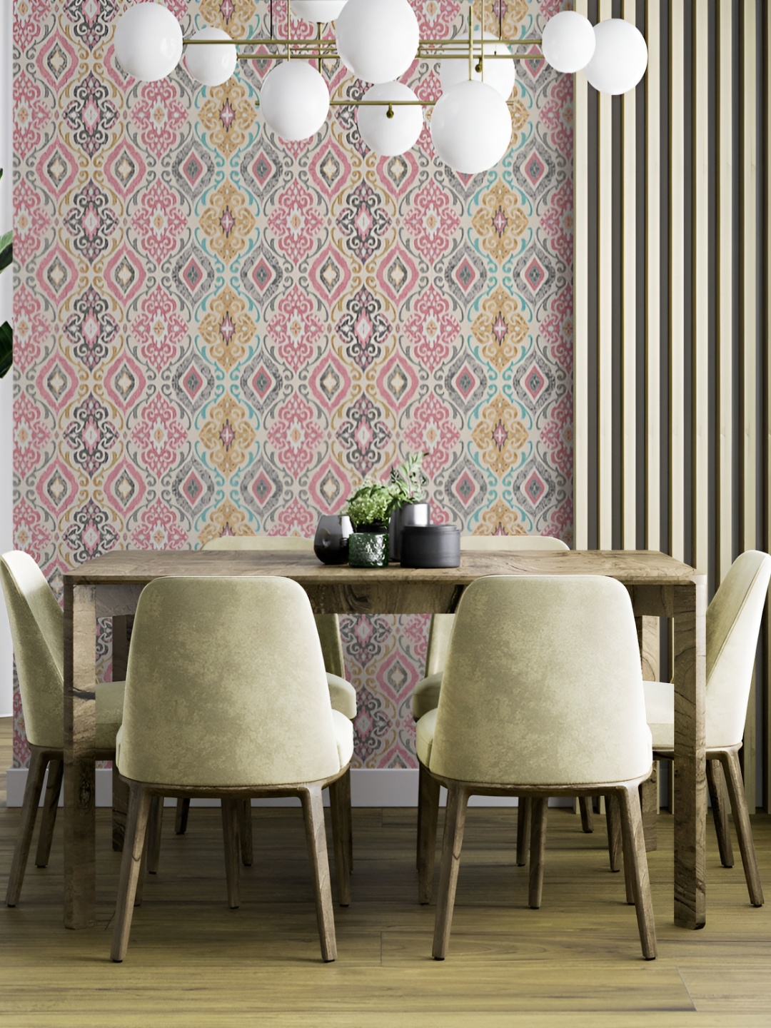 

DWELLSINDIA Pink & Mustard Seamless Self Adhesive Wall Grain Textured Wallpaper