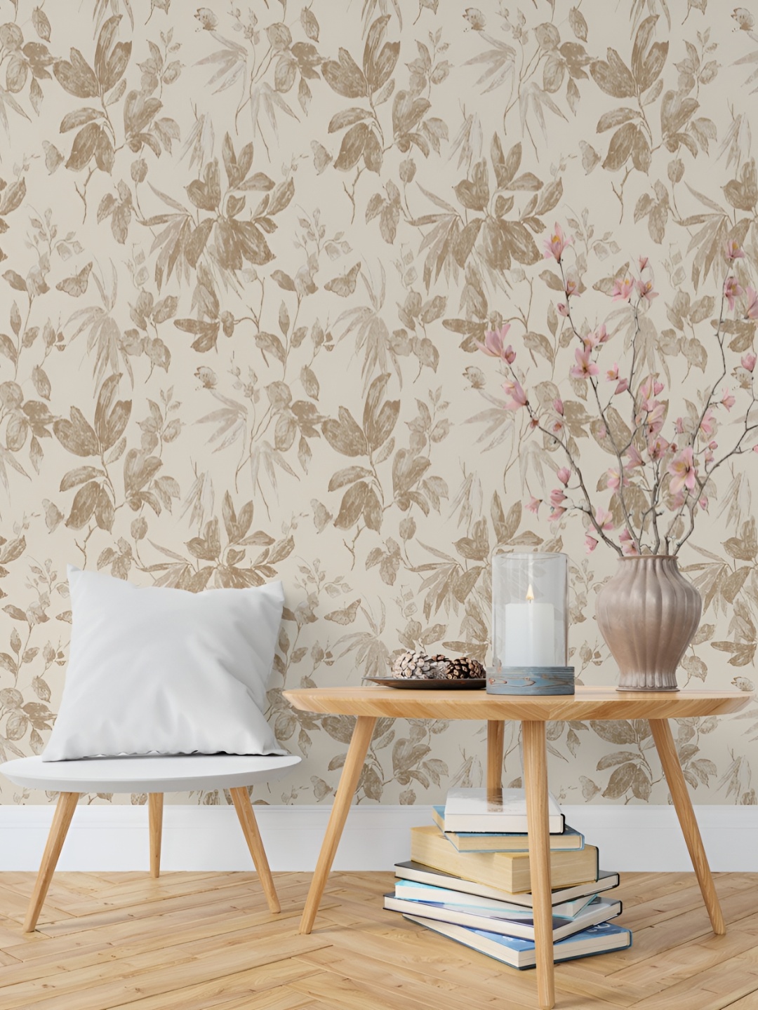 

DWELLSINDIA Brown & Cream Leaves Self Adhesive Wall Grain Textured Wallpaper