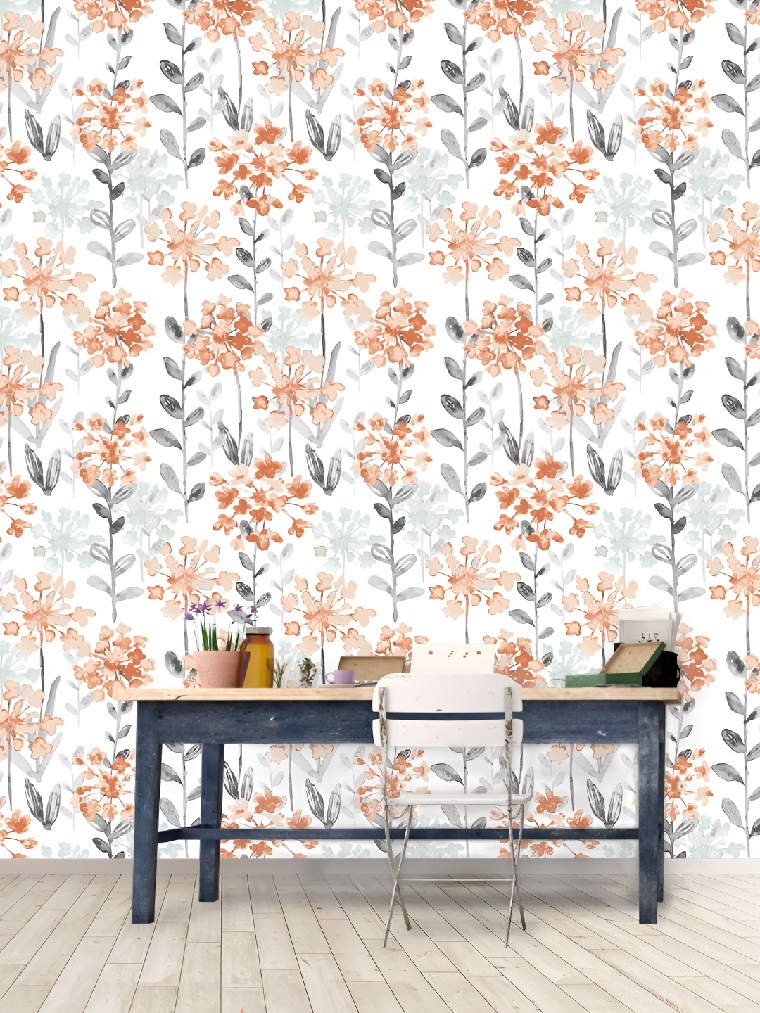 

DWELLSINDIA White & Brown Flower Printed Self Adhesive Wall Grain Textured Wallpaper