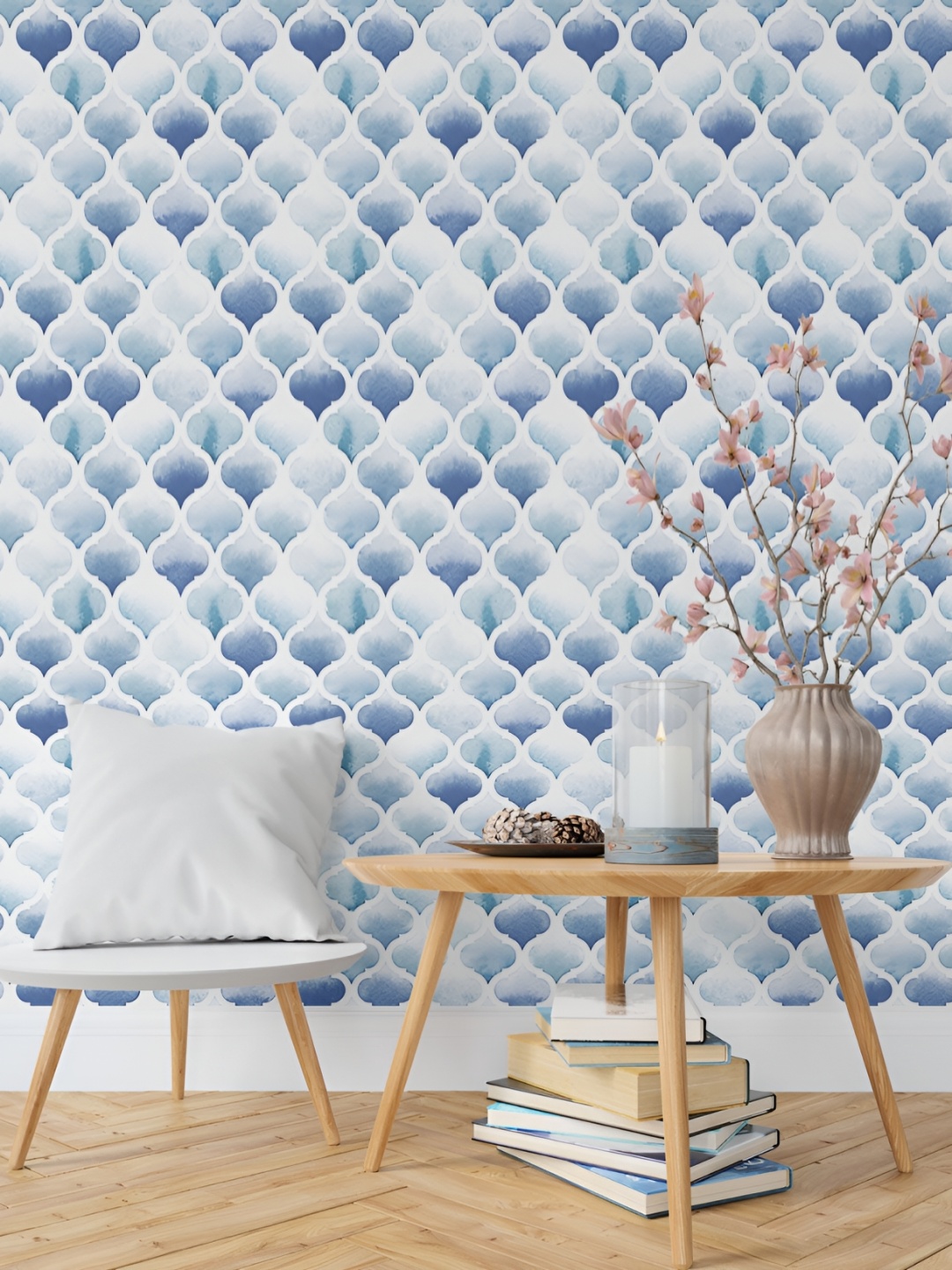 

DWELLSINDIA White & Blue Morccan Self Adhesive Wall Grain Textured Wallpaper