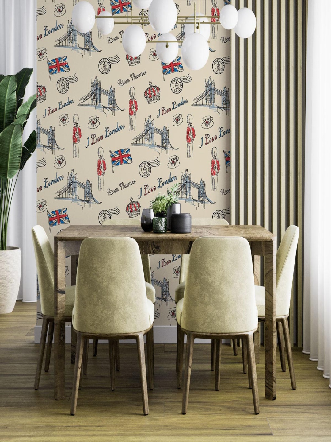 

DWELLSINDIA Beige & Red London Printed Self Adhesive Wall Grain Textured Wallpaper