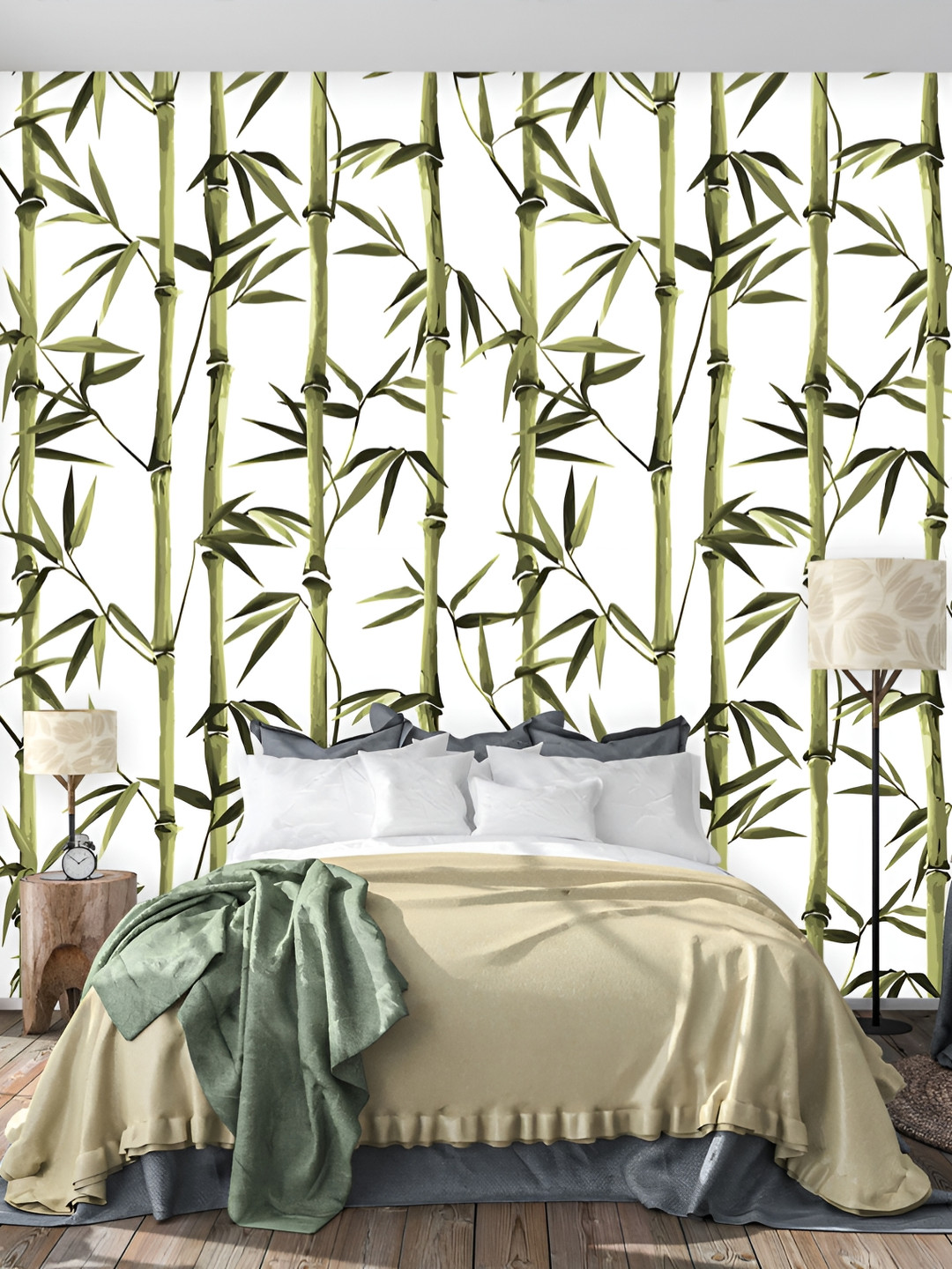 

DWELLSINDIA White & Green Bamboo Self Adhesive Wall Grain Textured Wallpaper