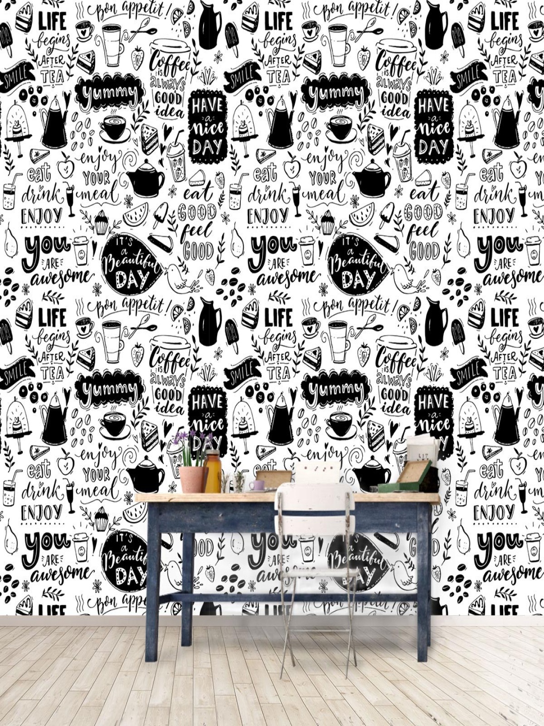 

DWELLSINDIA White & Black Tea Restaurant Self-Adhesive Wall Grain Textured Wallpaper
