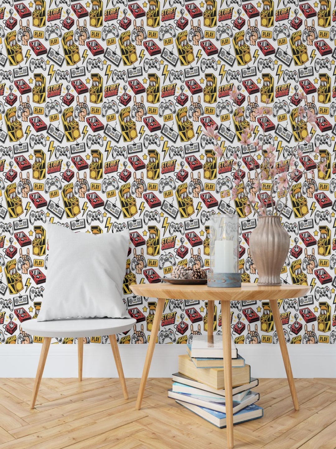 

DWELLSINDIA White & Yellow Play Game Self-Adhesive Wall Grain Textured Wallpaper