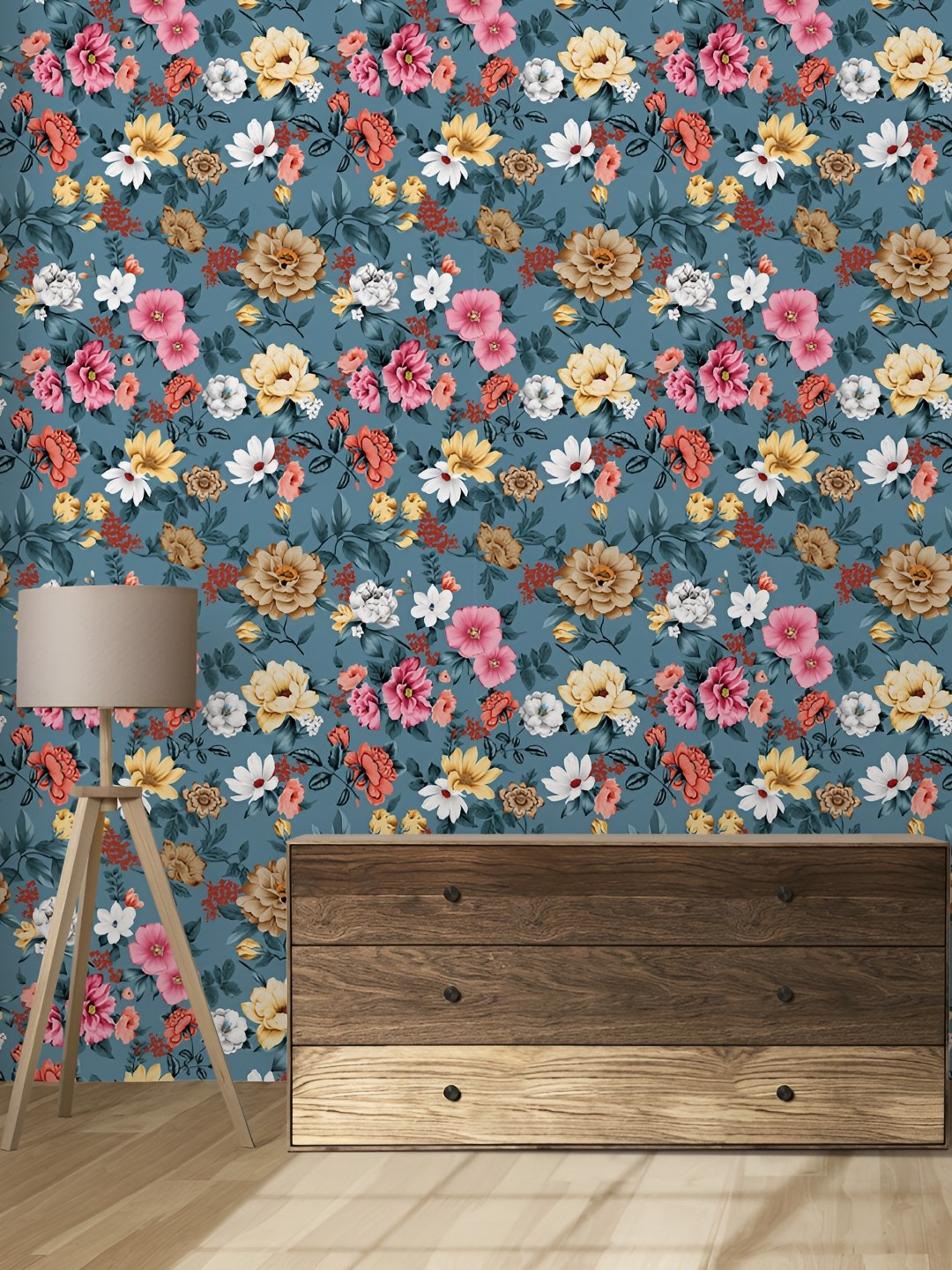 

DWELLSINDIA Green & Pink Floral Self-Adhesive Wall Grain Textured Wallpaper