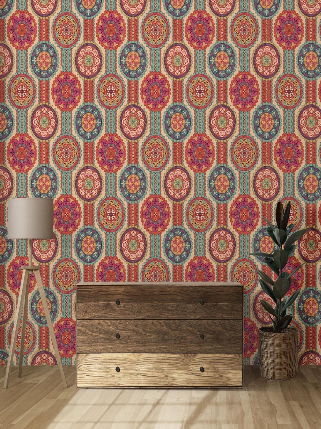 

DWELLSINDIA Beige & Red Abstract Self-Adhesive Wall Grain Textured Wallpaper