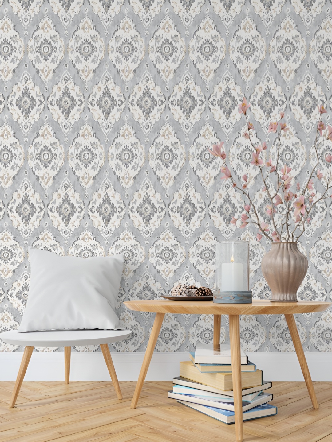 

DWELLSINDIA Grey & White Abstract Self-Adhesive Wall Grain Textured Wallpaper