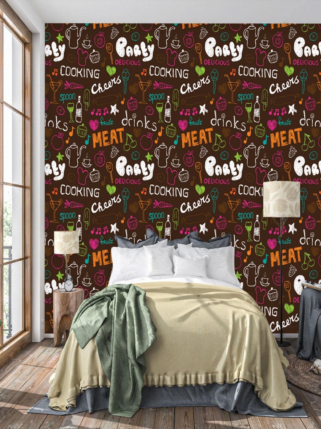 

DWELLSINDIA Brown & White Restaurant Self-Adhesive Wall Grain Textured Wallpaper