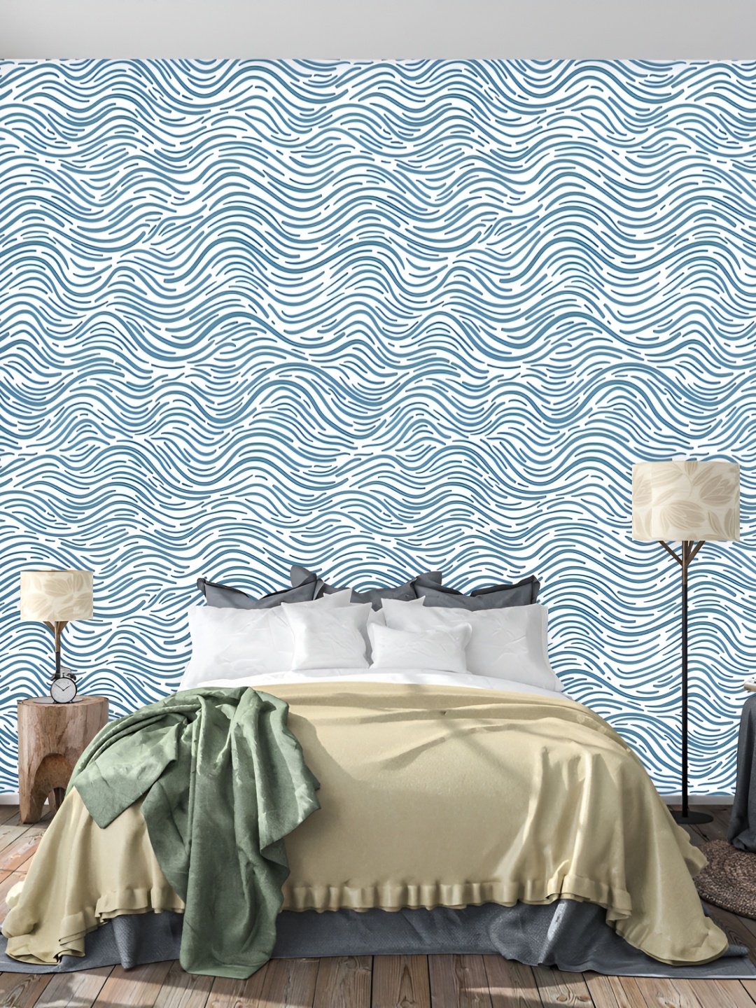 

DWELLSINDIA White & Blue Wave Self-Adhesive Wall Grain Textured Wallpaper