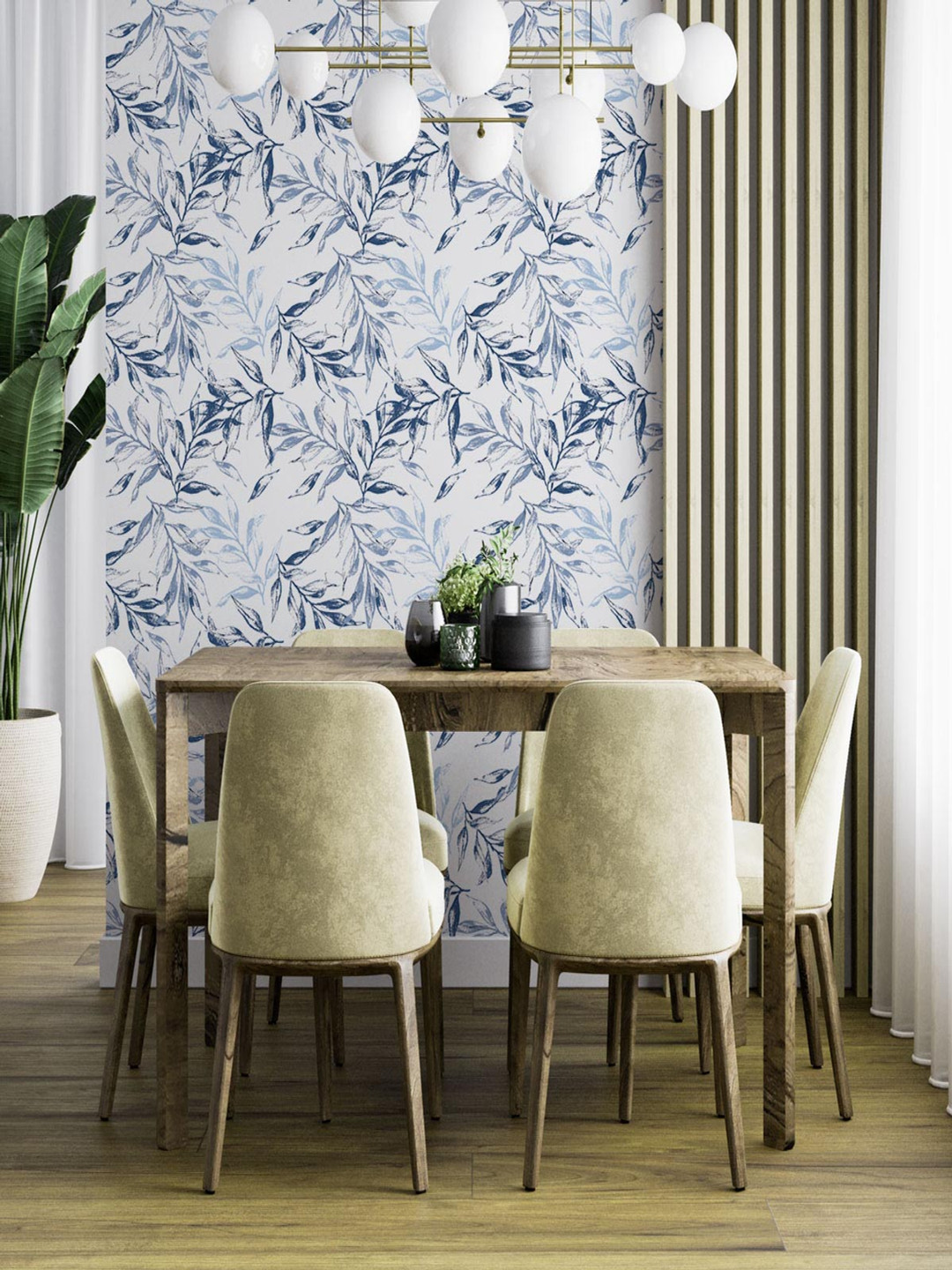 

DWELLSINDIA White & Blue Leaves Self-Adhesive Wall Grain Textured Wallpaper