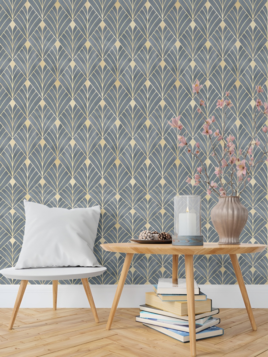 

DWELLSINDIA Grey & Beige Geometric Self-Adhesive Wall Grain Textured Wallpaper