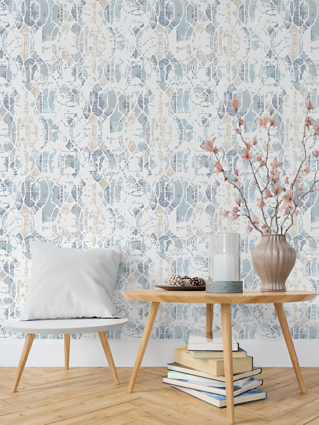 

DWELLSINDIA White & Blue Abstract Self Adhesive Waterproof Removable Textured Wallpaper