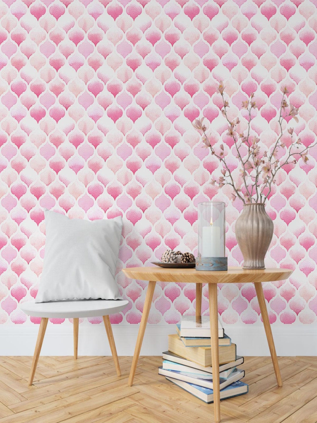 

DWELLSINDIA White & Pink Printed Waterproof Wallpaper