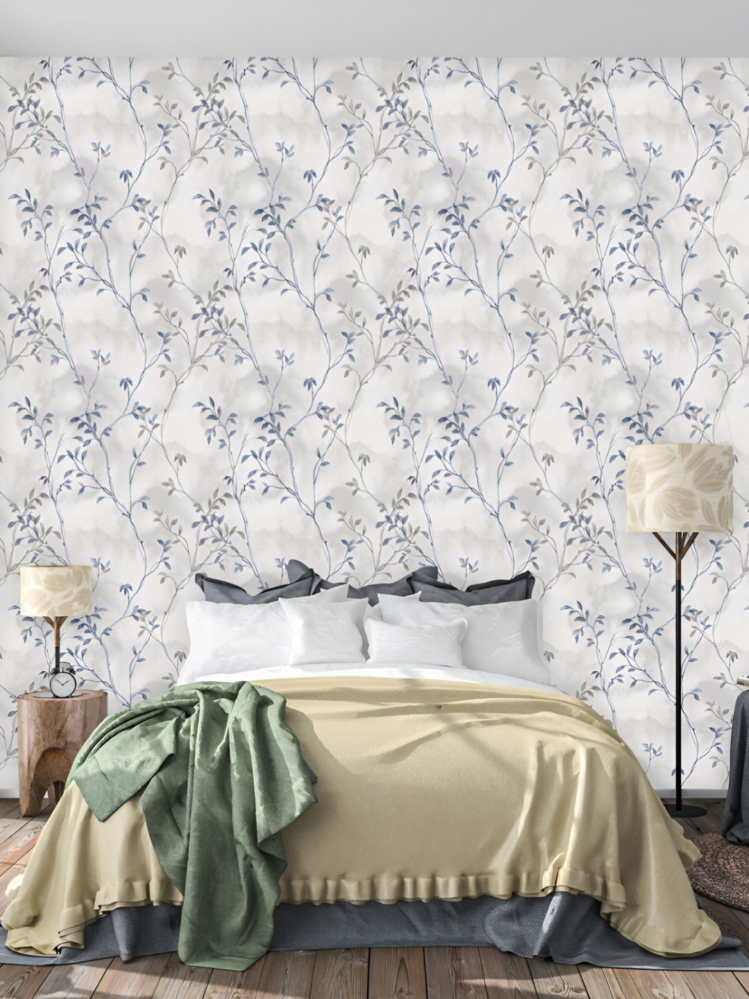 

DWELLSINDIA Grey & Blue Printed Waterproof Wallpaper