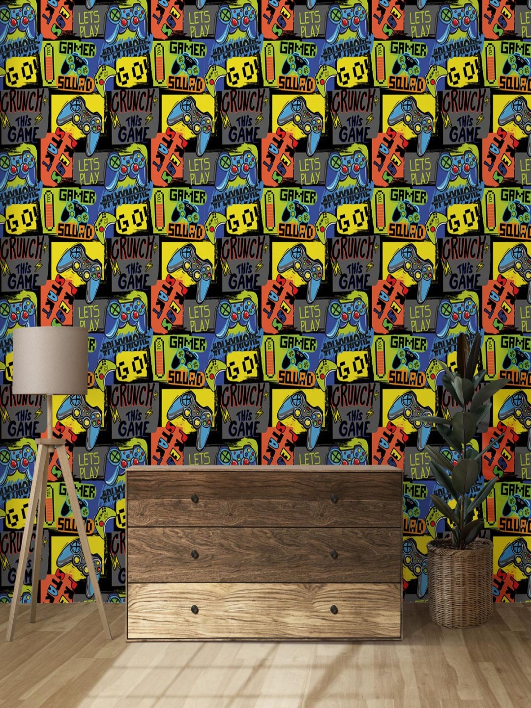 

DWELLSINDIA Grey & Yellow Printed Waterproof Wallpaper