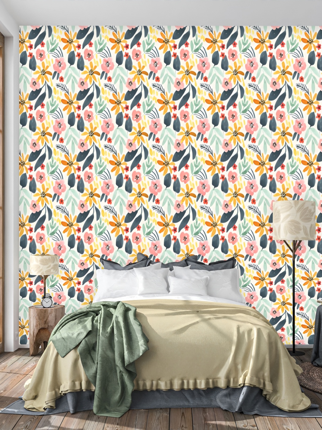 

DWELLSINDIA White & Yellow Printed Waterproof Wallpaper