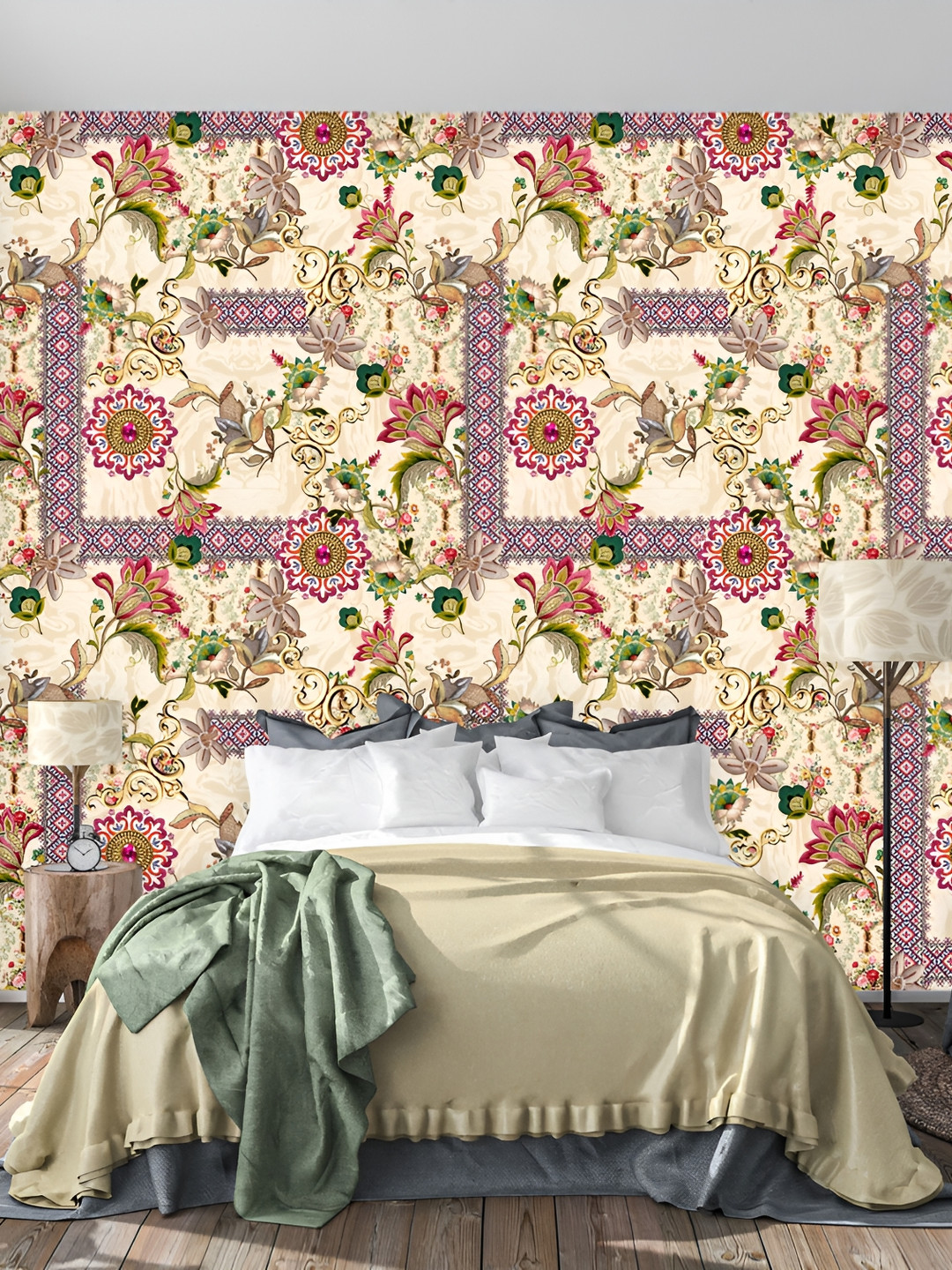 

DWELLSINDIA Beige & Purple Printed Waterproof Wallpaper