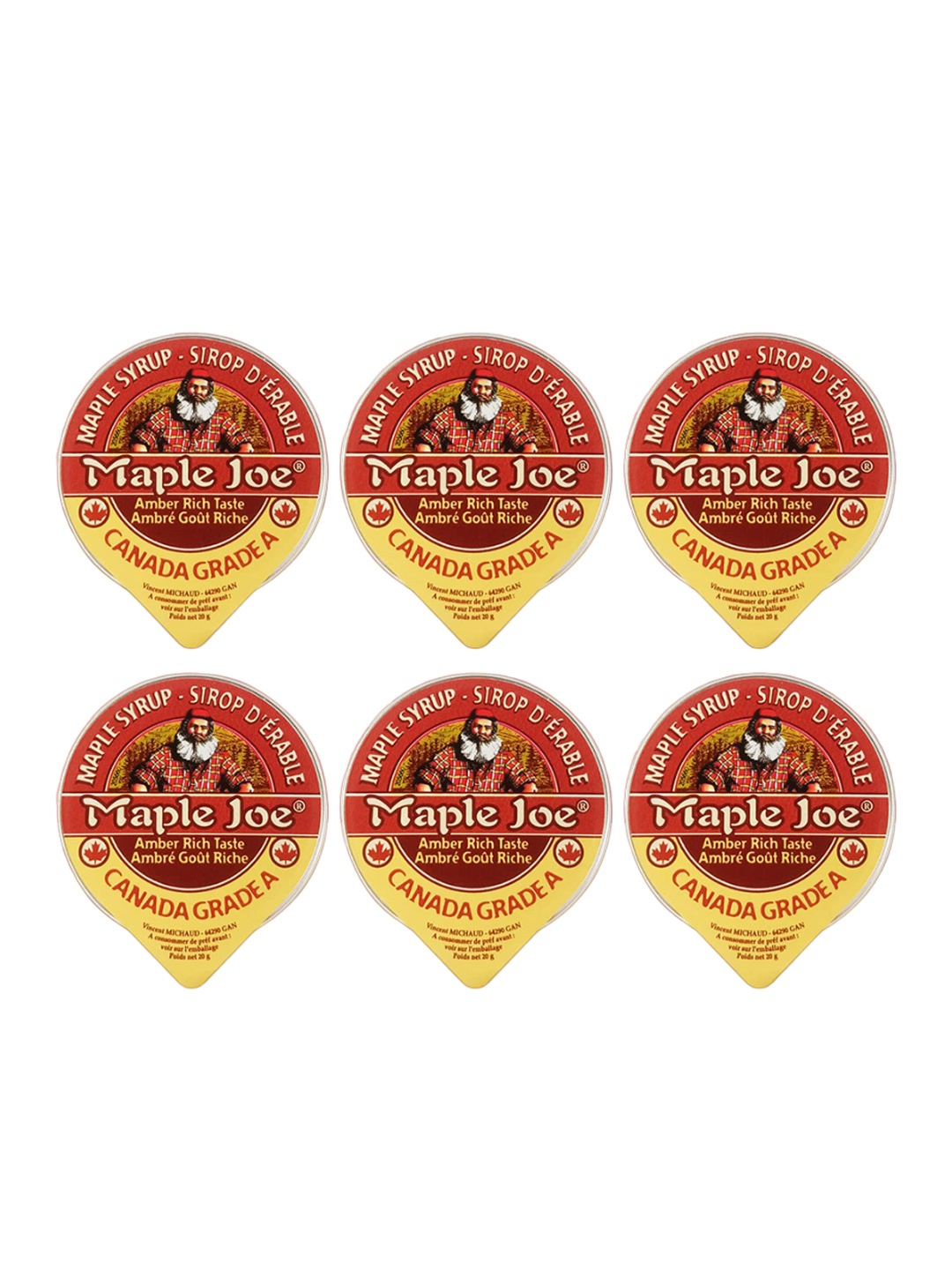 

Maple Joe Set Of 6 Golden Maple Syrup Single Serve 20g, Gold