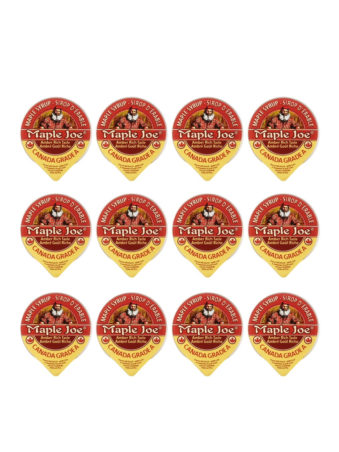 

Maple Joe Set Of 12 Golden Maple Syrup Single Serve 20g, Gold