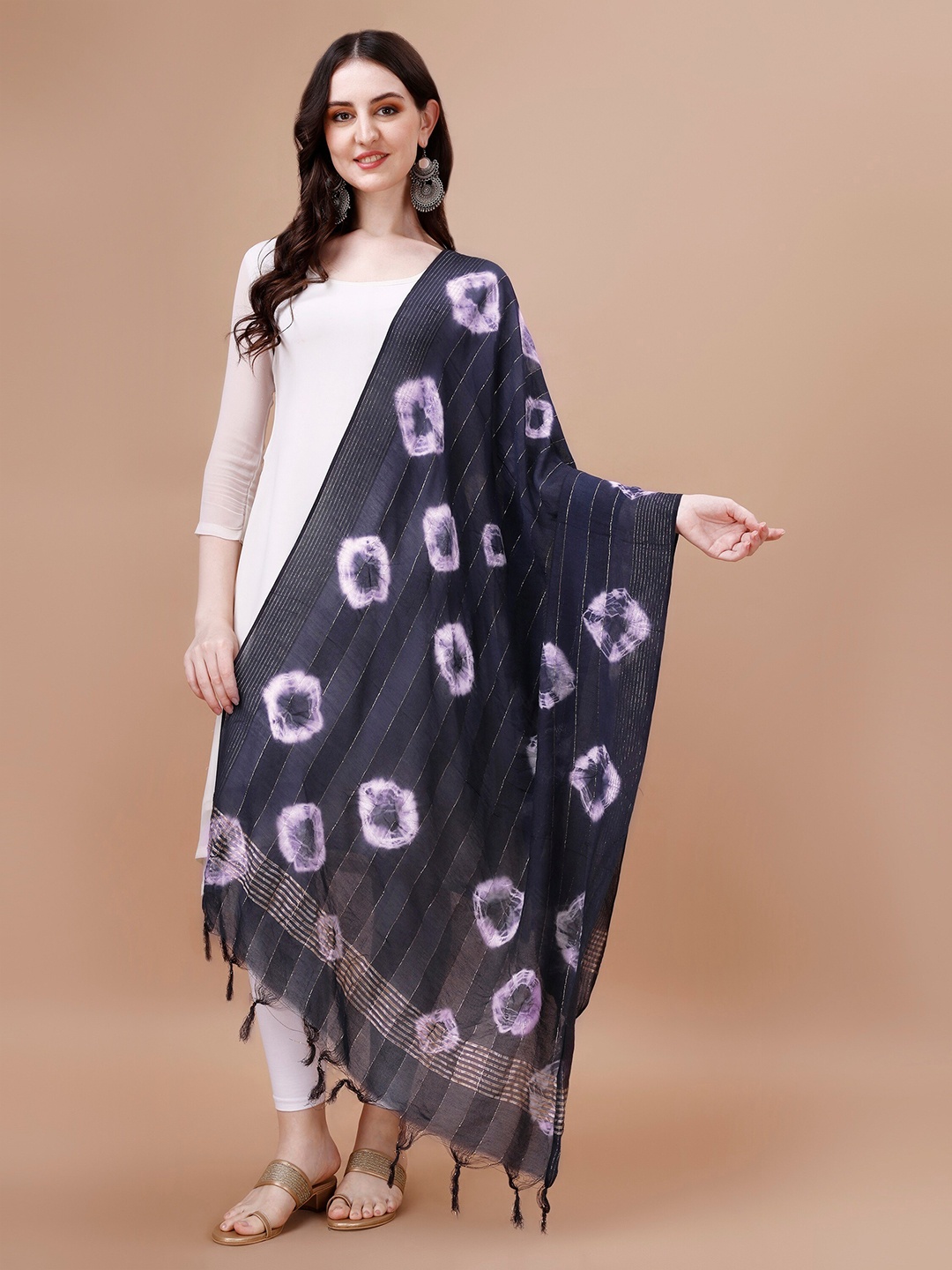 

CANIZZARO Bandhani Dyed Tie and Dye Cotton Dupatta, Blue