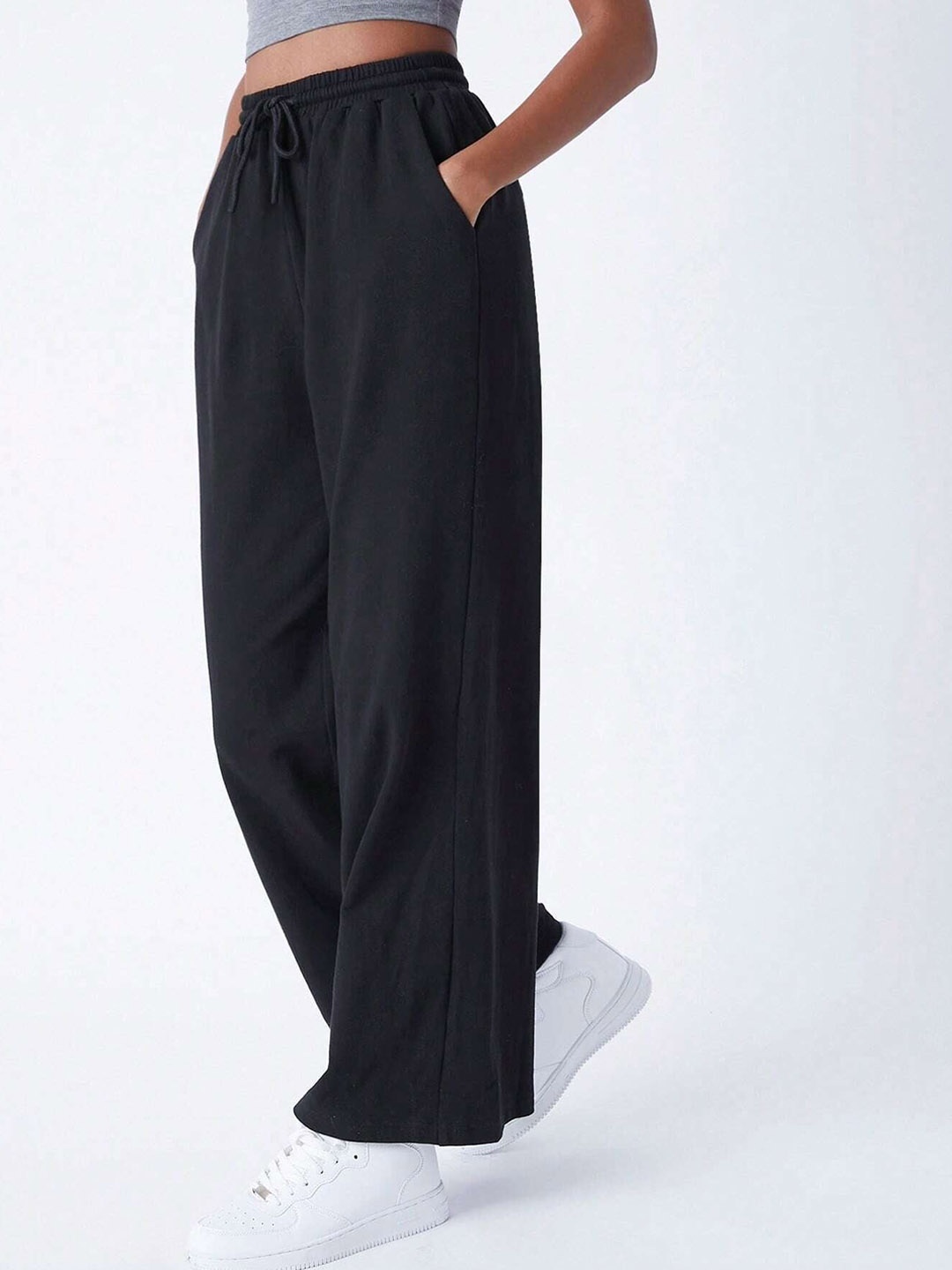 

TABADTOD Women Relaxed Loose Fit Oversized Pure Coton Parallel Trousers, Black