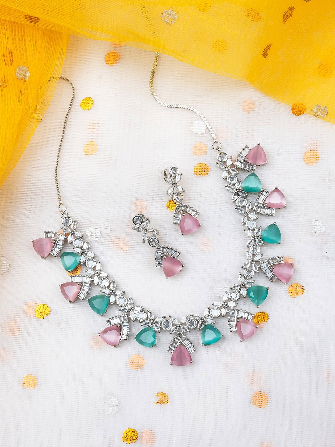 

StileAdda Silver-Plated CZ-Studded Jewellery Set