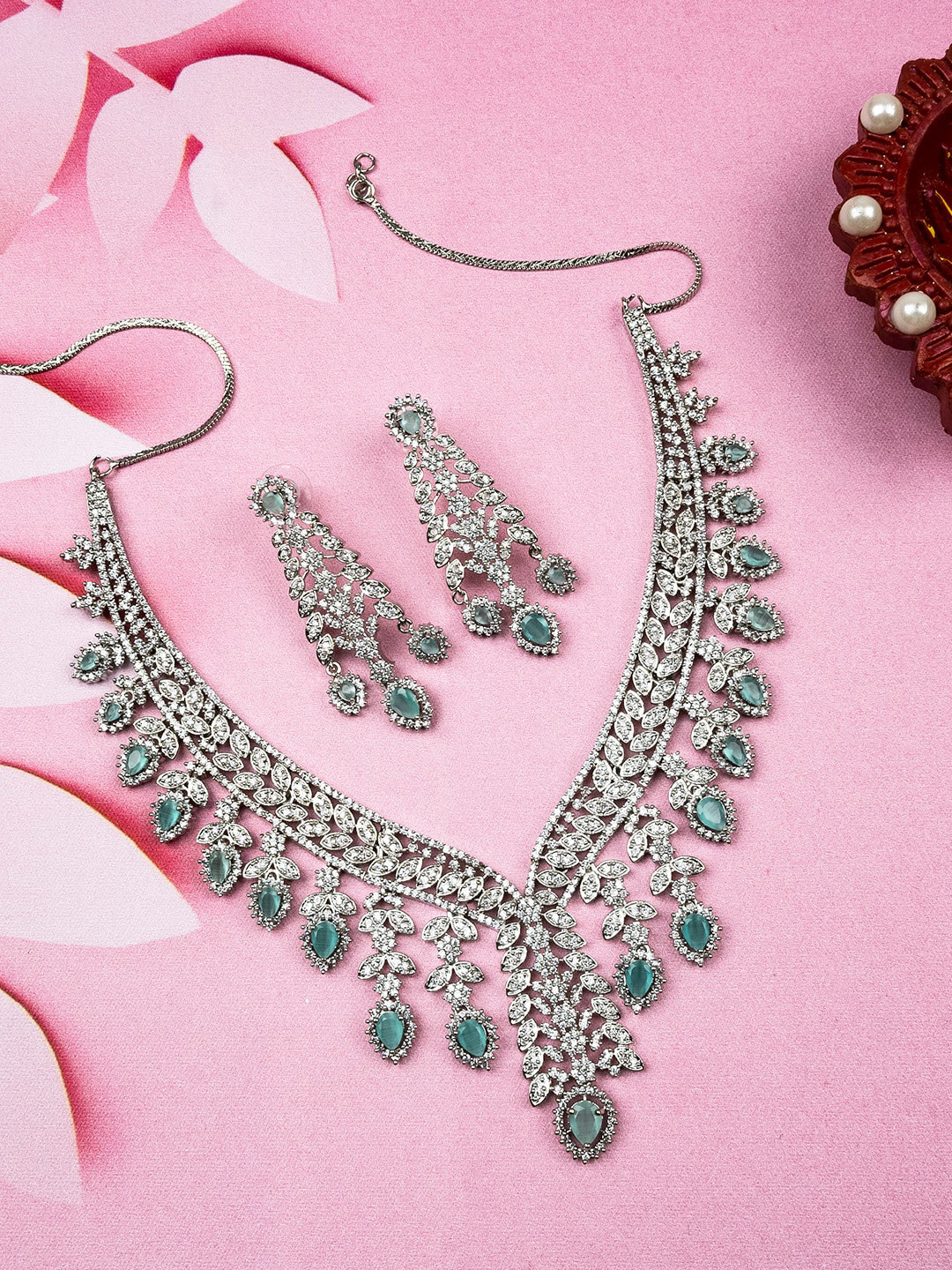 

StileAdda Silver-Plated Cubic Zirconia-Studded Jewellery Set