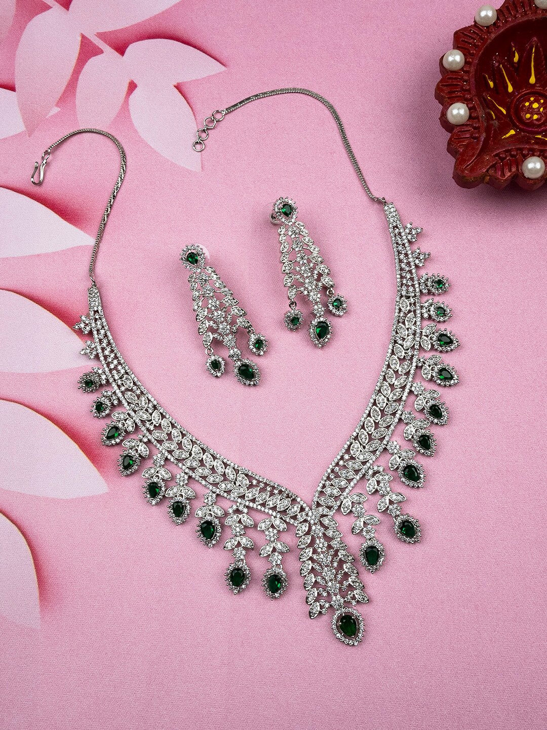 

StileAdda Silver-Plated Cubic Zirconia-Studded Jewellery Set