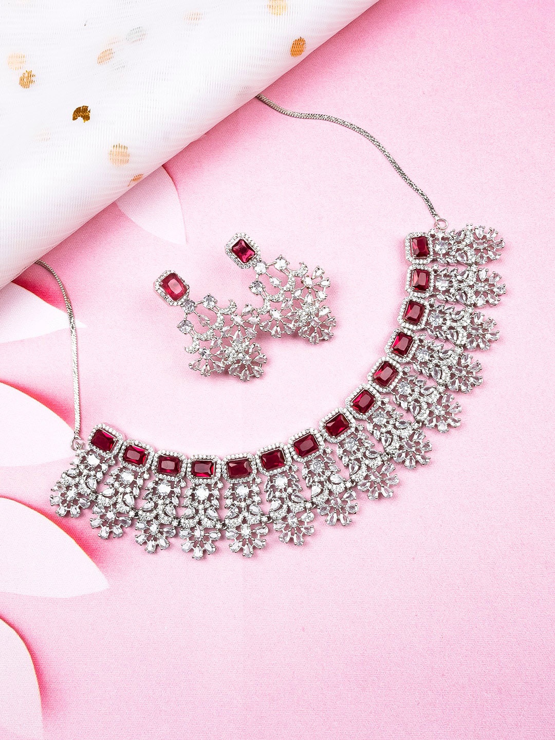 StileAdda Silver Plated Cubic Zirconia Jewellery Set