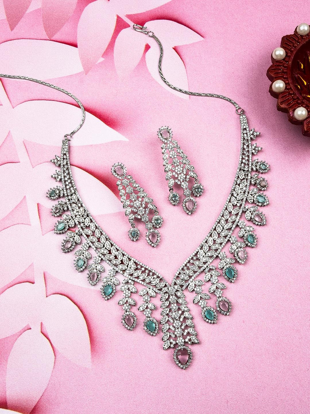 

StileAdda Silver Plated Cubic Zirconia Jewellery Set, Steel