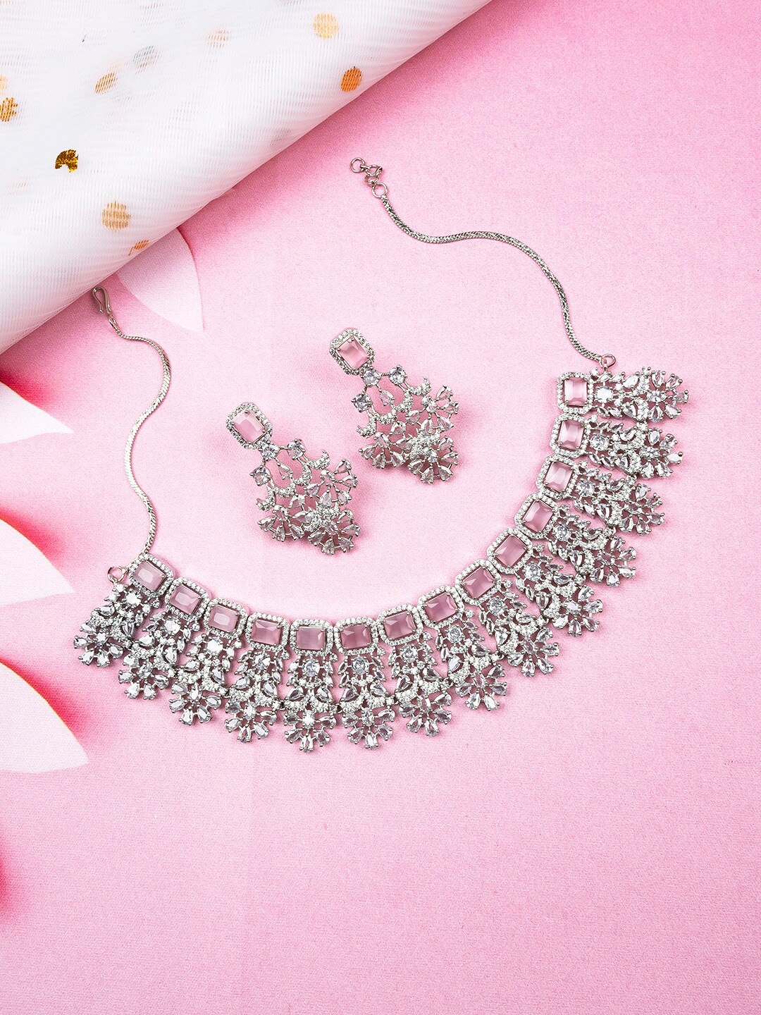 StileAdda Silver-Plated Cubic Zirconia-Studded Jewellery Set