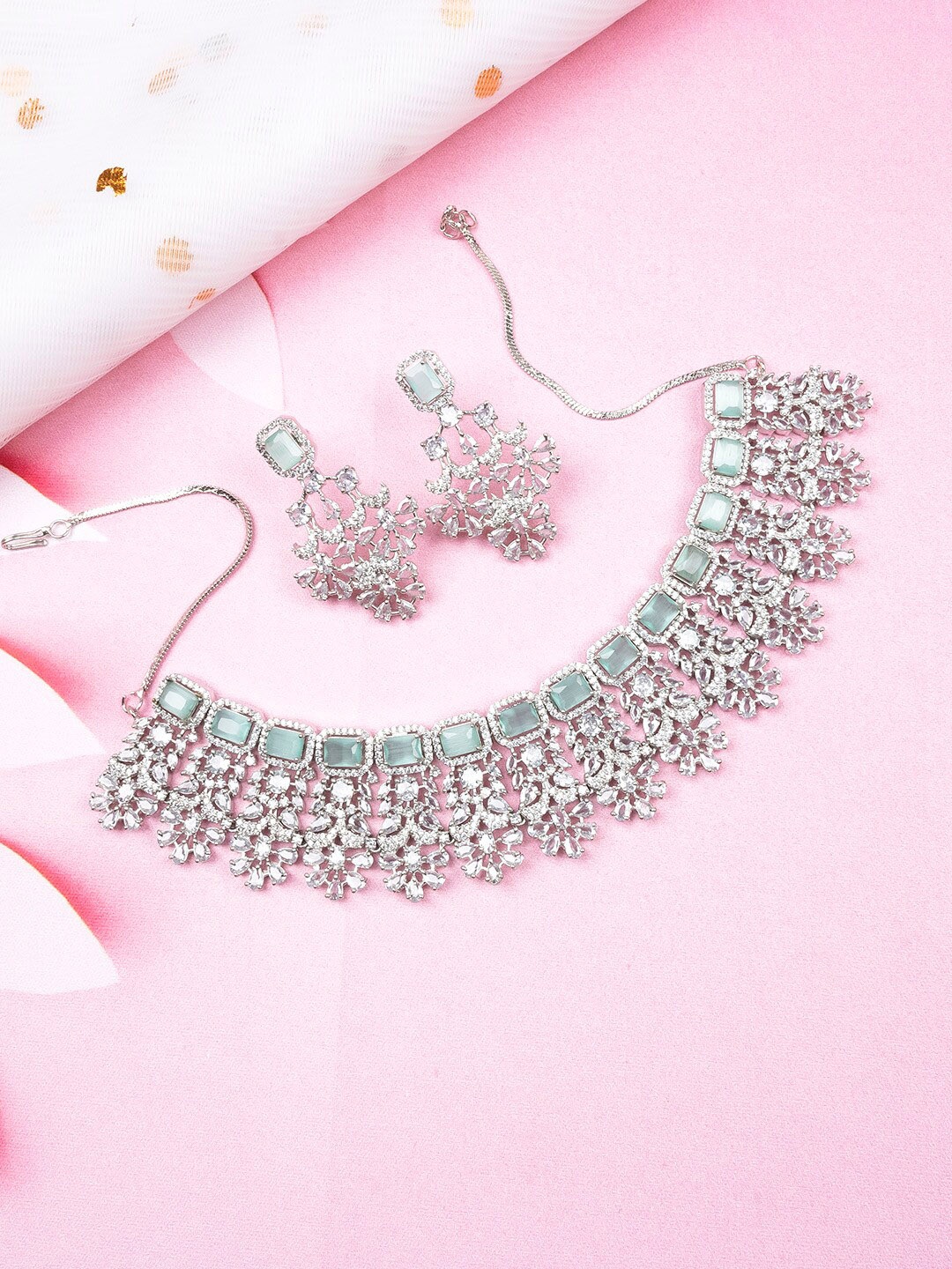 

StileAdda Silver-Plated Cubic Zirconia-Studded Necklace & Earrings