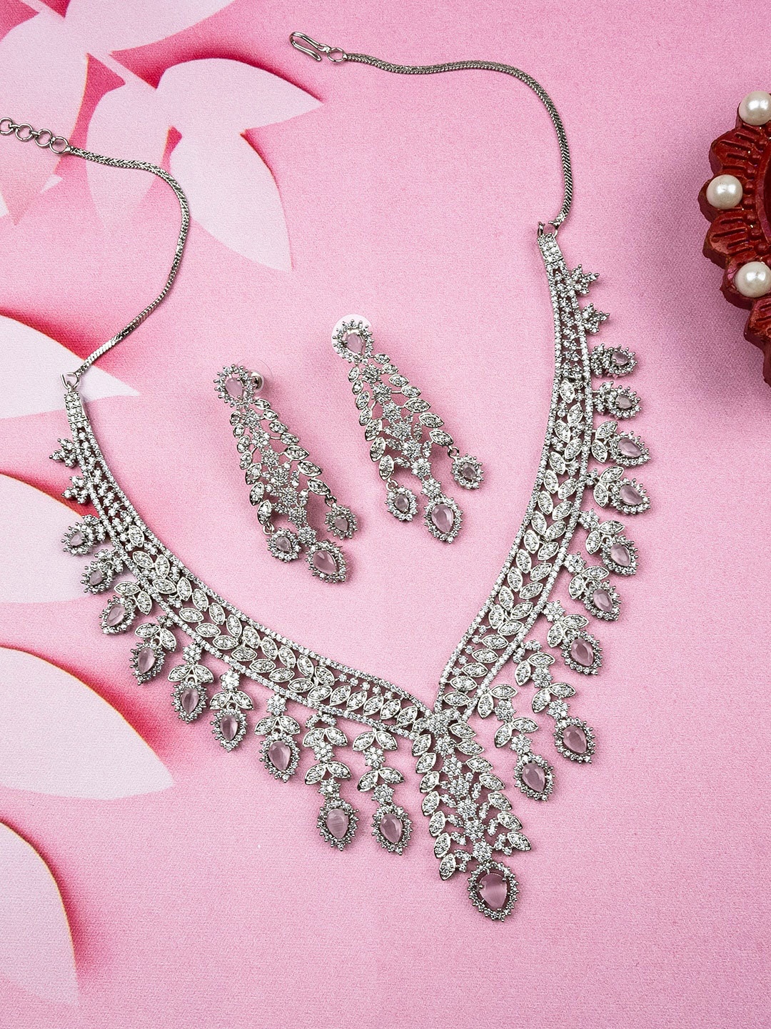 

StileAdda Silver-Plated Cubic Zirconia-Studded Necklace & Earrings