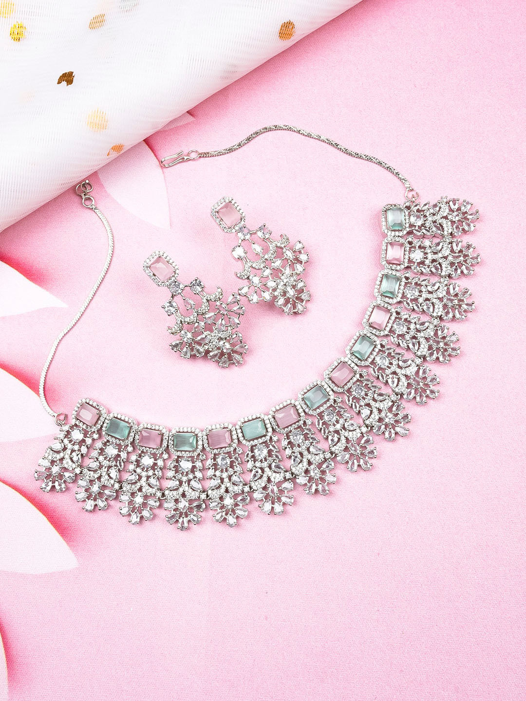 

StileAdda Silver-Plated Cubic Zirconia-Studded Necklace & Earrings