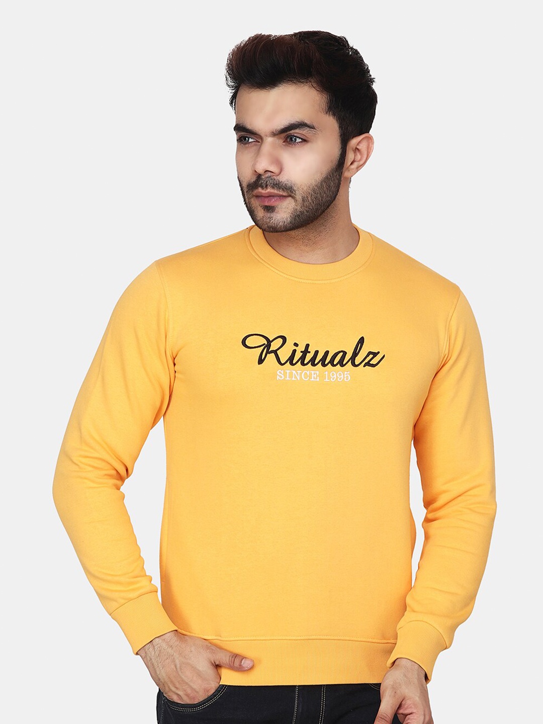 

Steele Typography Printed Long Sleeves Wool & Cotton Pullover Sweatshirt, Mustard