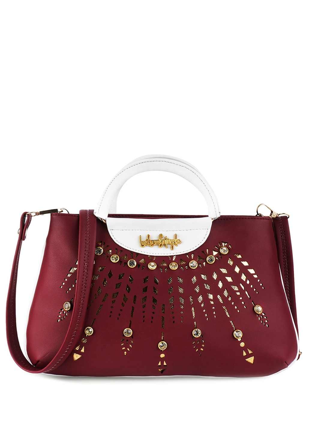 

LIKE STYLE Embellished Structured Handheld Bag, Maroon