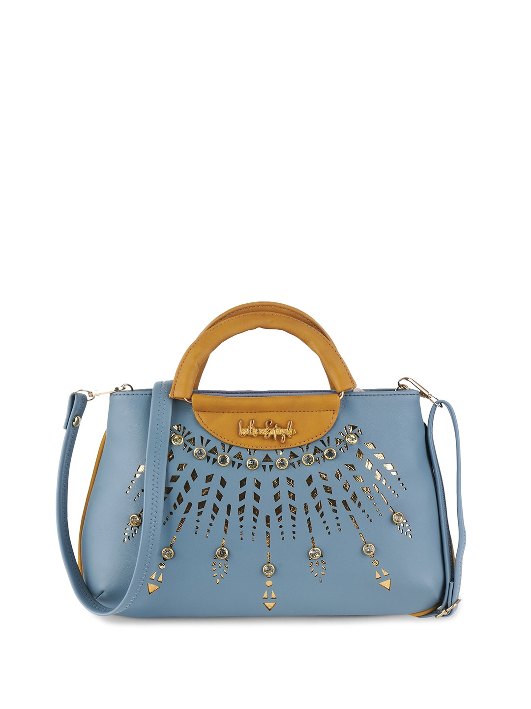 

LIKE STYLE Embellished PU Swagger Handheld Bag With Cut Work, Grey