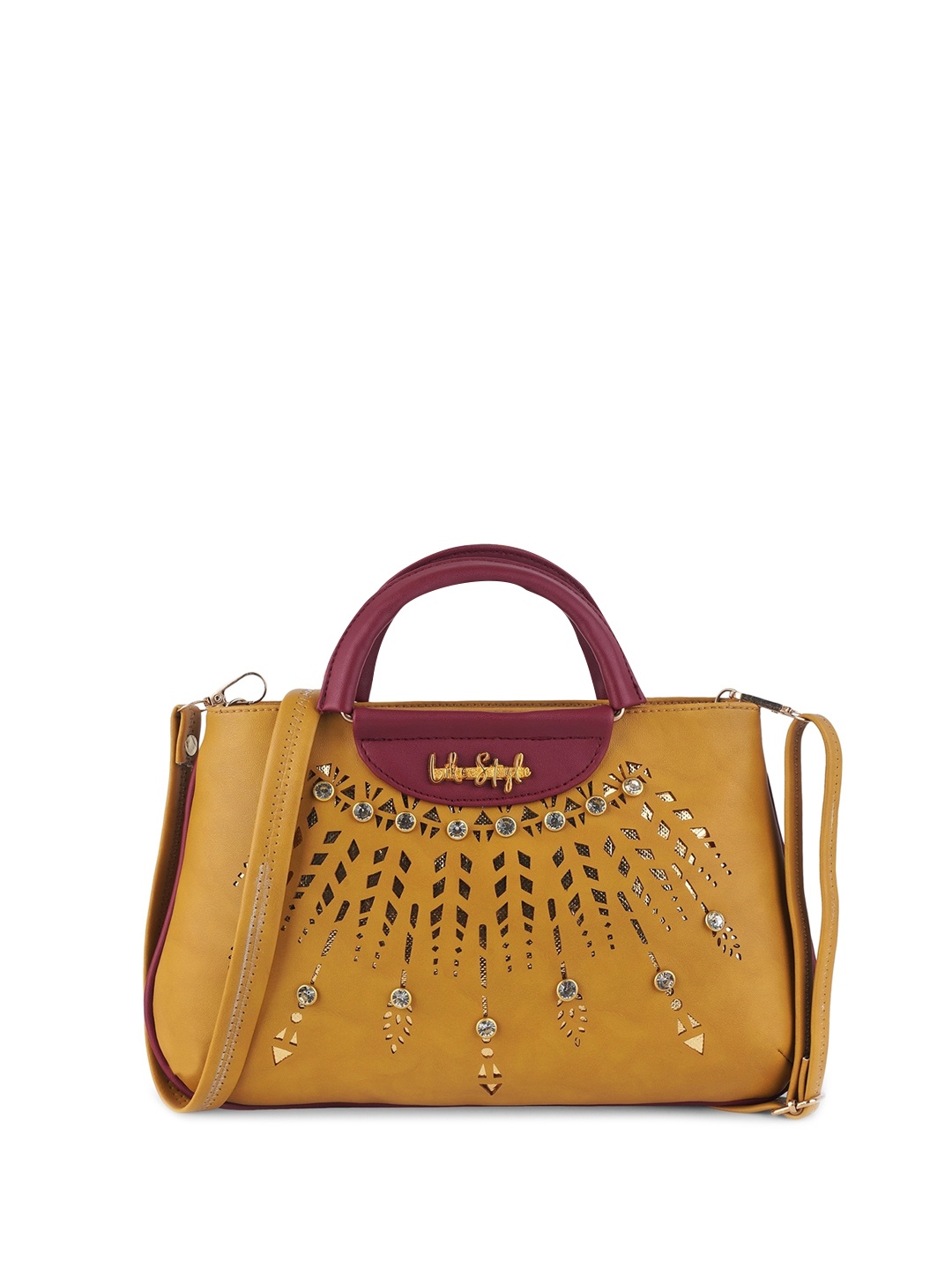 

LIKE STYLE Embellished Cut Work Handheld Bag, Beige