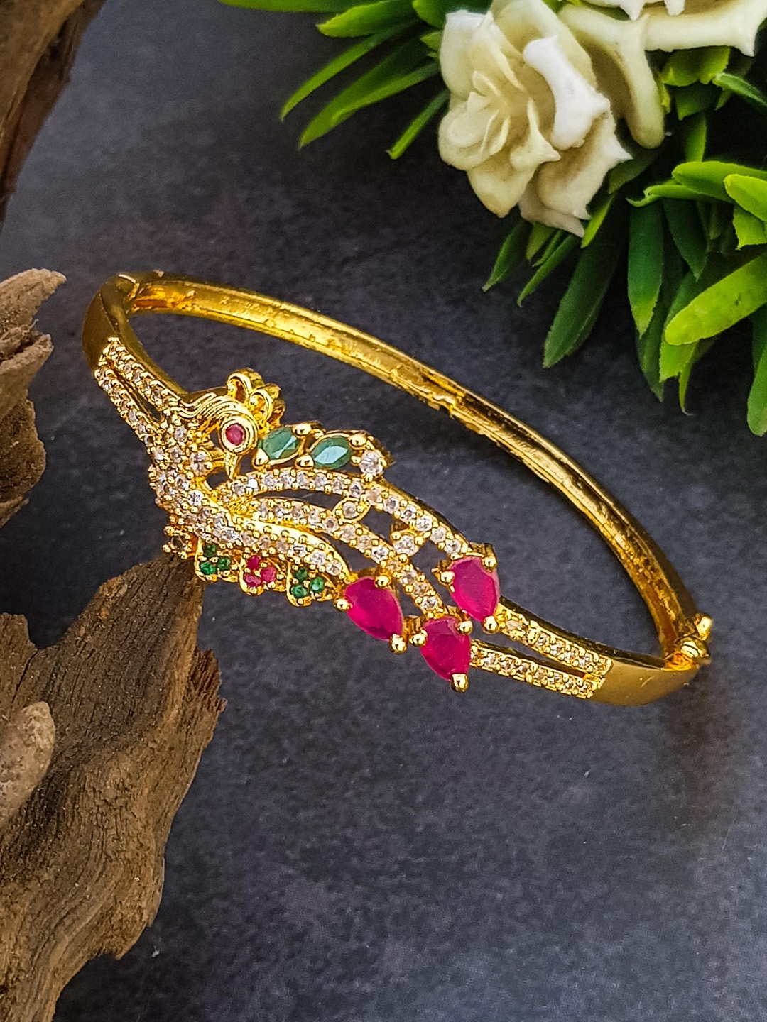 

GRIIHAM Gold-plated AD-Studded Kada Bangle, Multi