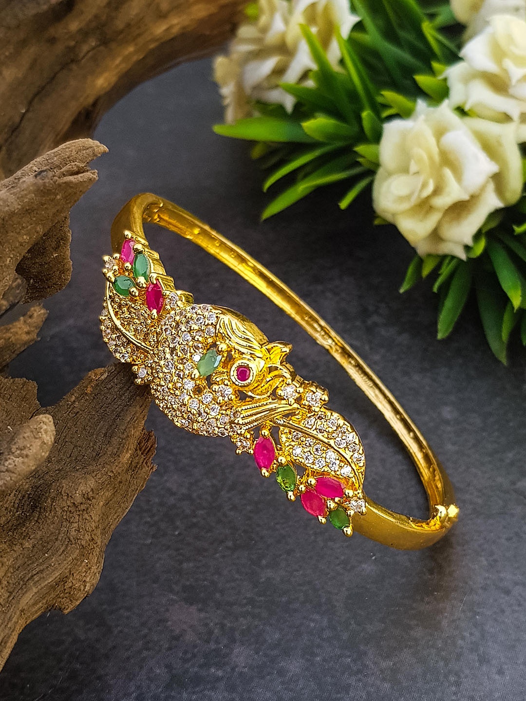 

GRIIHAM Gold-plated AD-Studded Kada Bangle, Multi