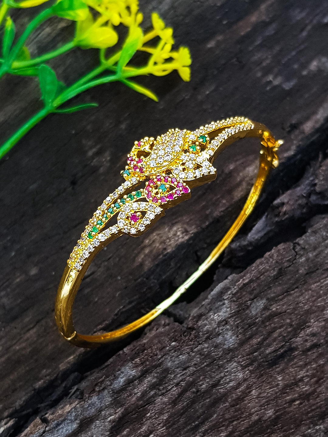 

GRIIHAM Gold-plated AD-Studded Kada Bangle, Multi