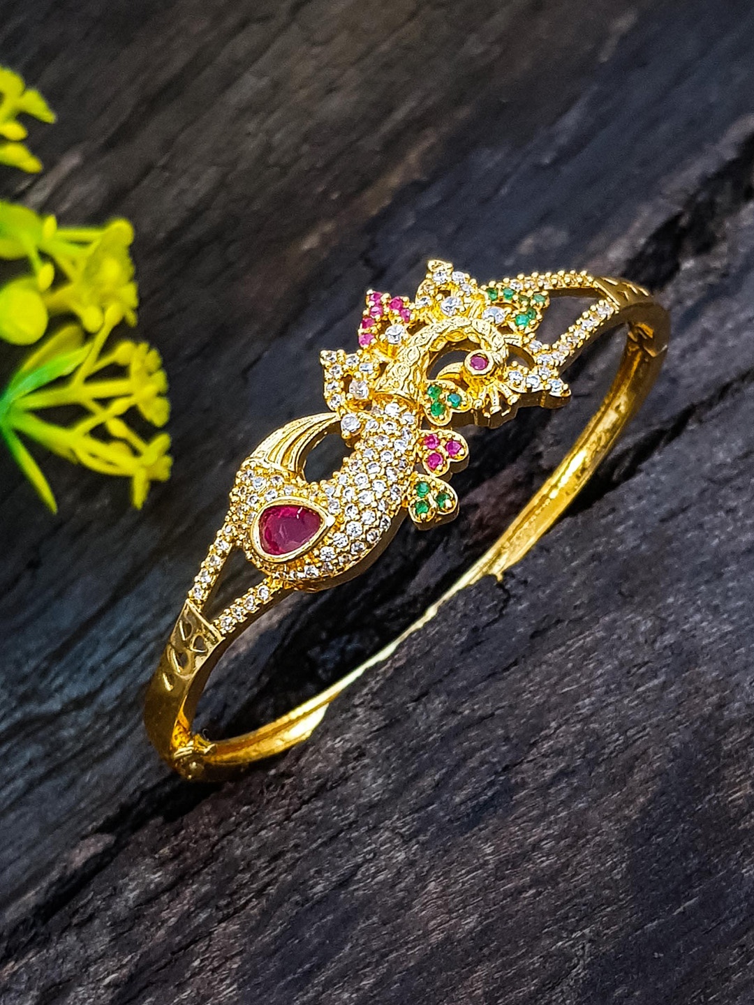 

GRIIHAM Gold-plated AD-Studded Kada Bangle, Multi