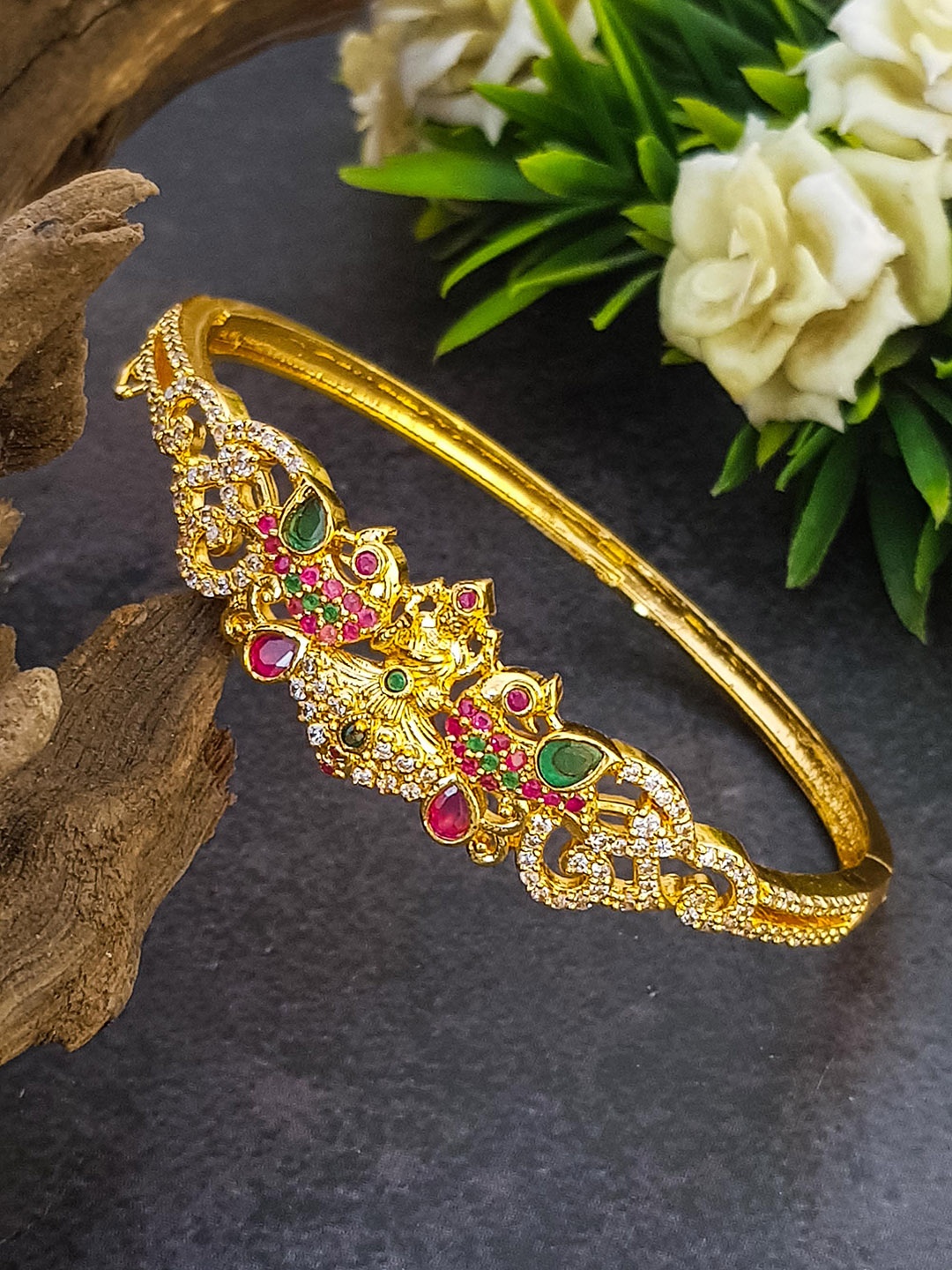 

GRIIHAM Gold-plated AD-Studded Kada Bangle, Multi