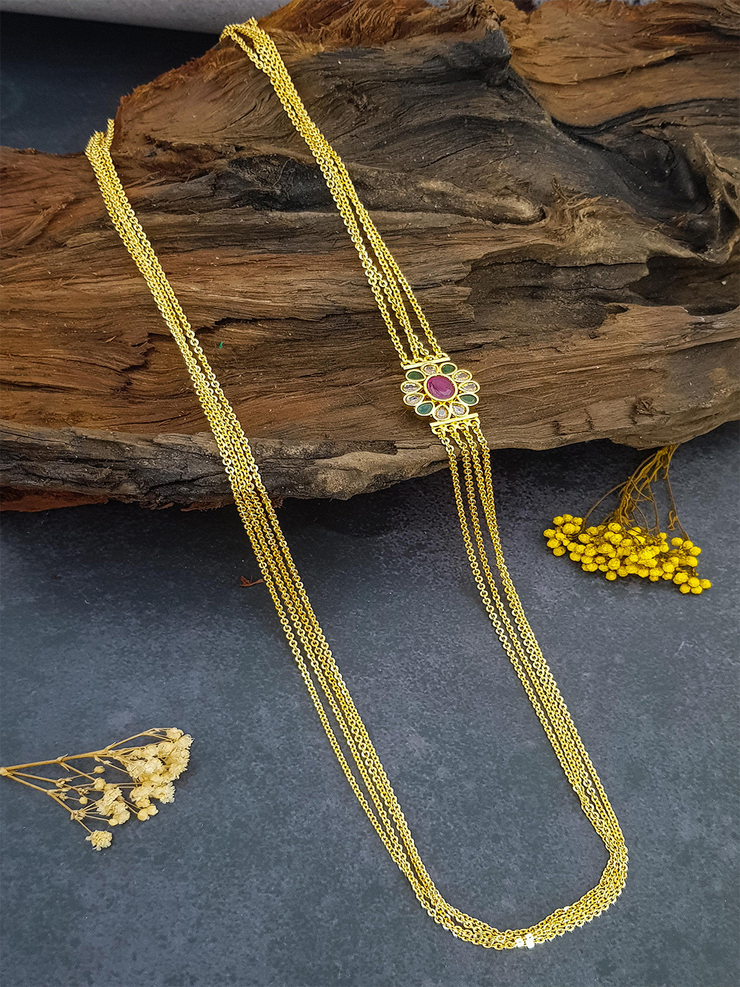 

GRIIHAM Gold Plated Cubic Zirconia Studded 4 Layer Mopu Chain