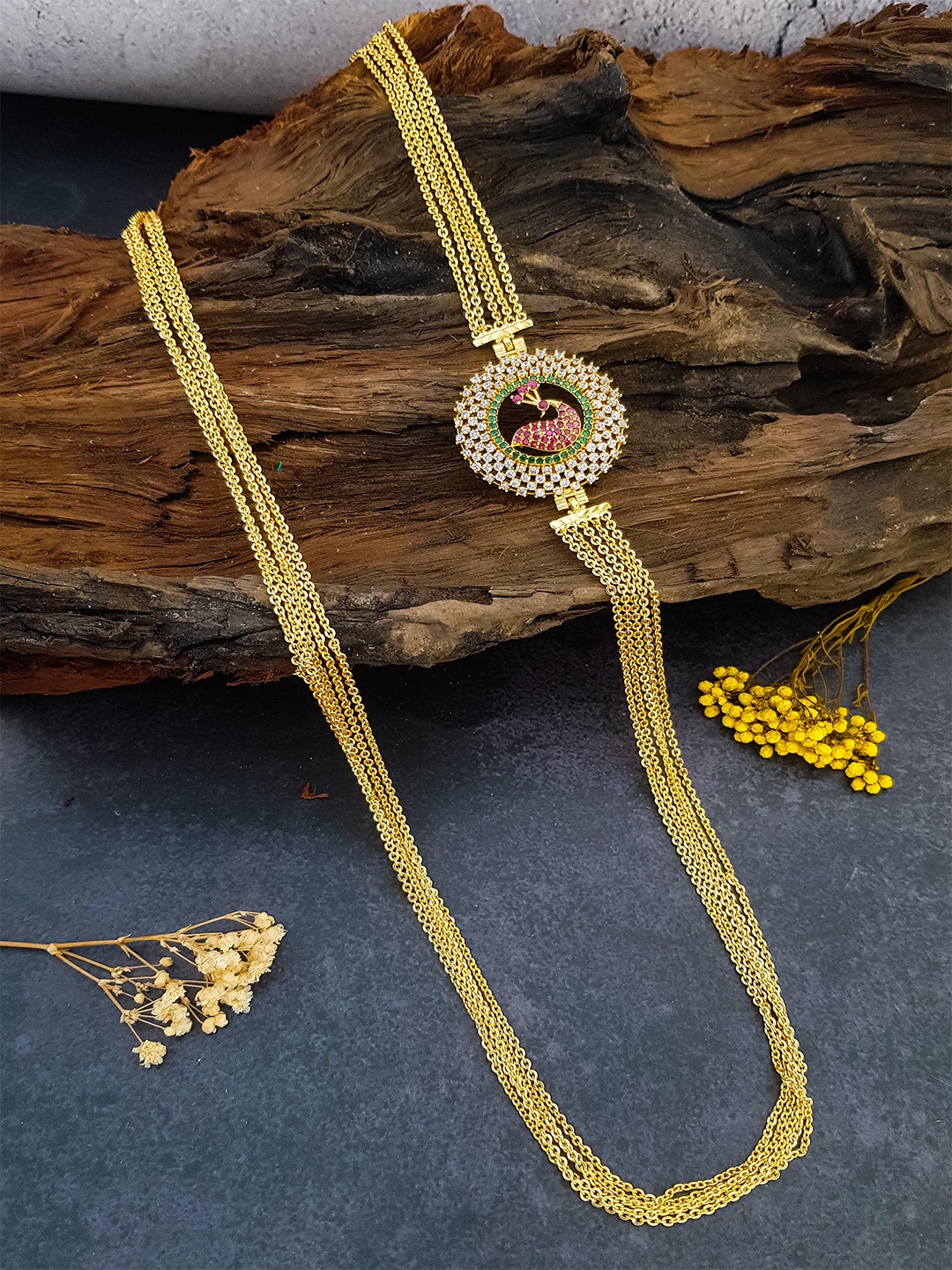 

GRIIHAM Gold Plated Cubic Zirconia Studded 5 Layer Mopu Chain
