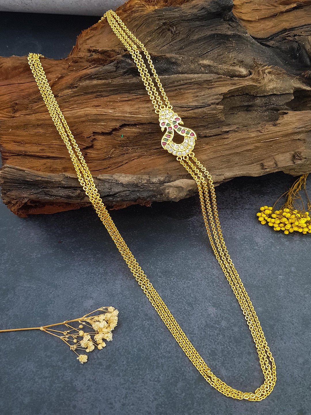 

GRIIHAM Gold Plated Cubic Zirconia Studded 3 Layer Mopu Chain