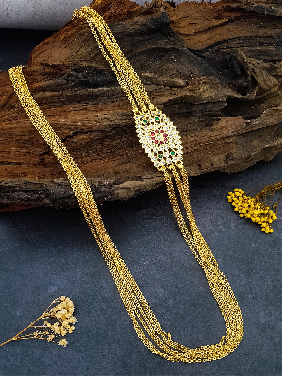 

GRIIHAM Gold Plated Cubic Zirconia Studded 6 Layer Mopu Chain